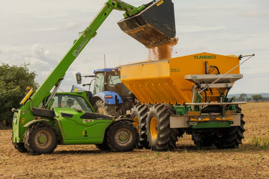 Landaco Variable Rate T160S Trailing Spreader Loading Lime & Gypsum Fertiliser
